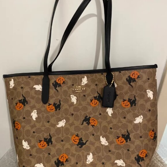 Coach City Tote In Signature Canvas With Halloween Print - Picture 1 of 6